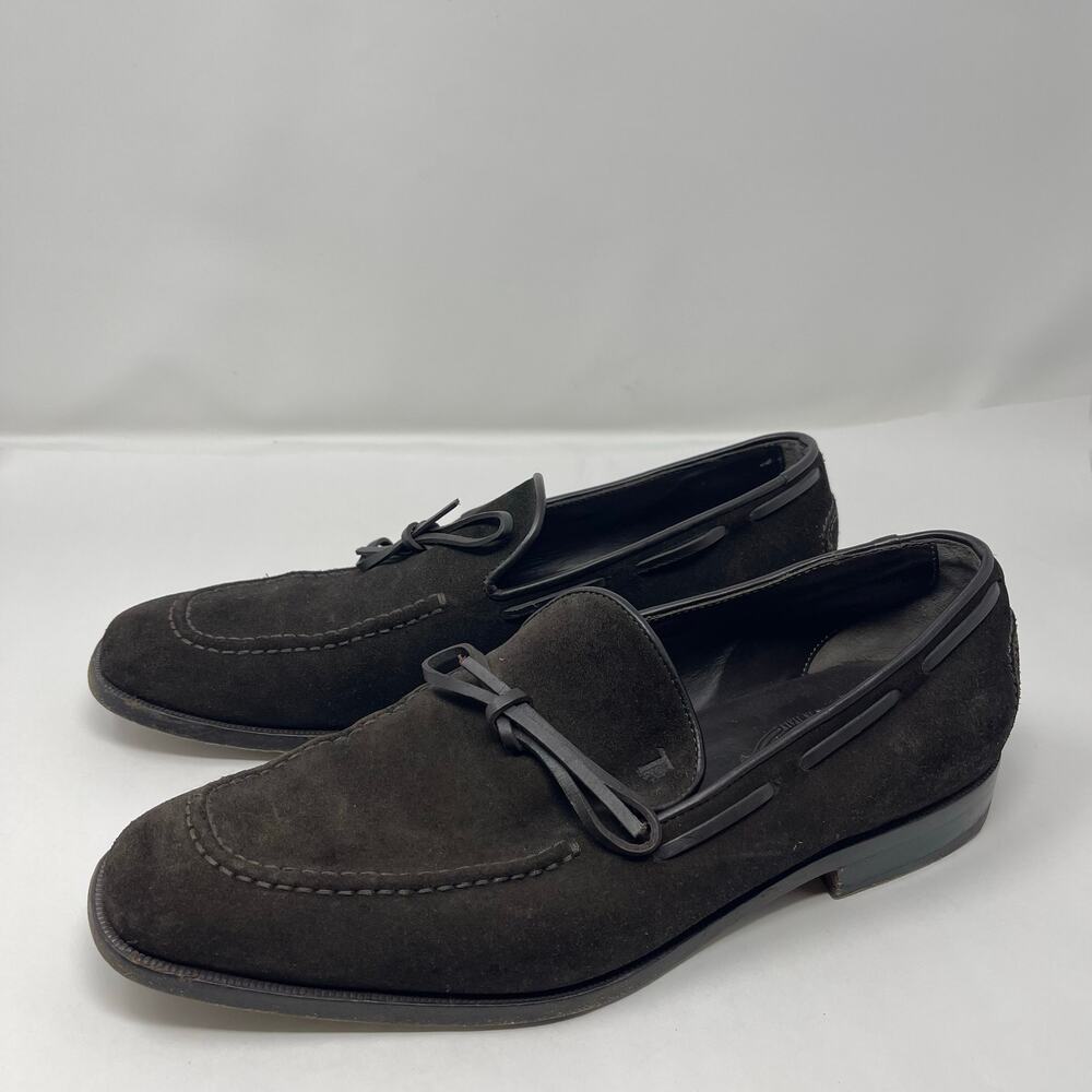 TOD'S Brown Suede Calf Leather Bow Loafers (10.5)